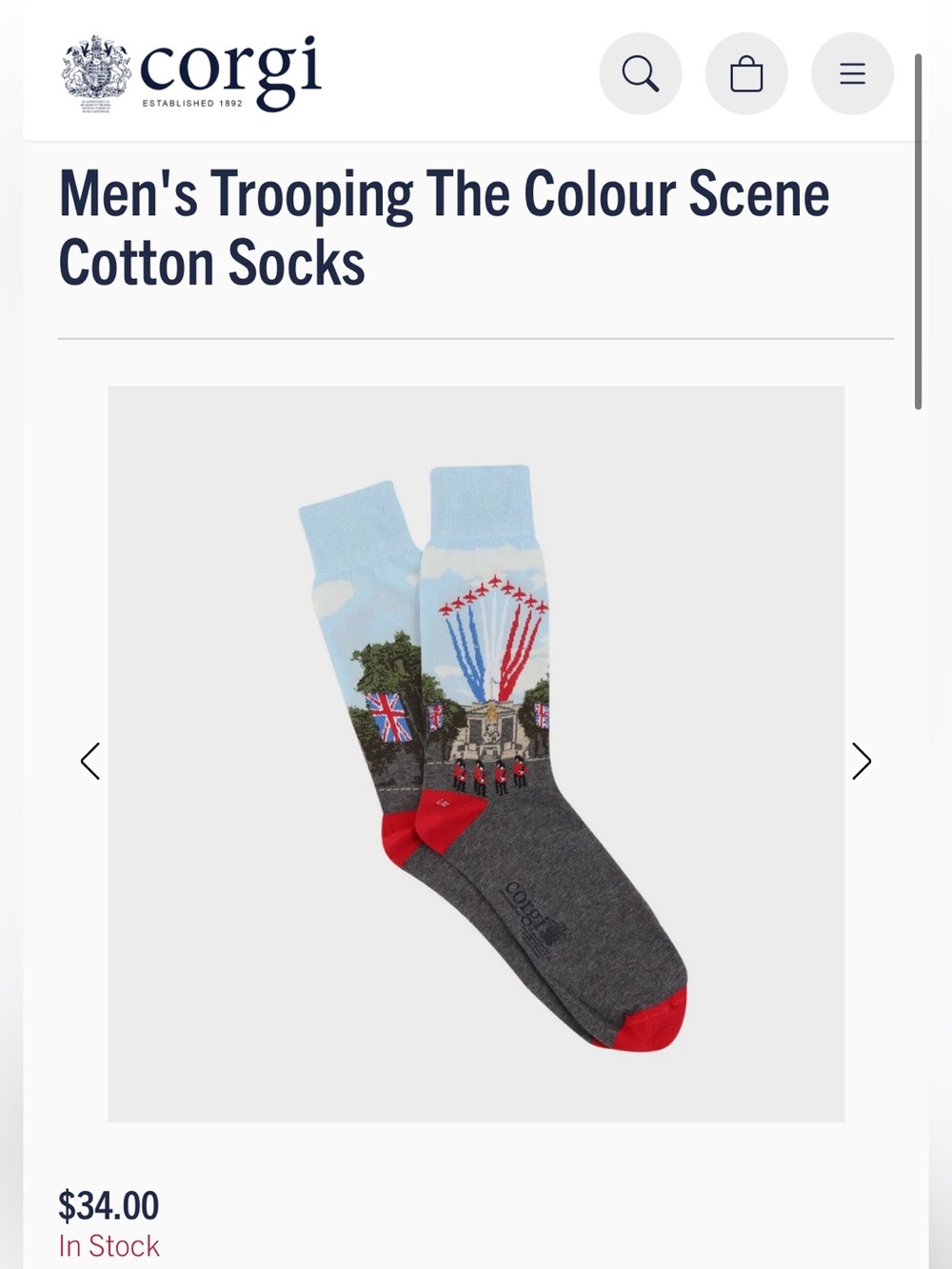 New Corgi London  Men's Trooping The Colour Scene Cotton Socks- Socks